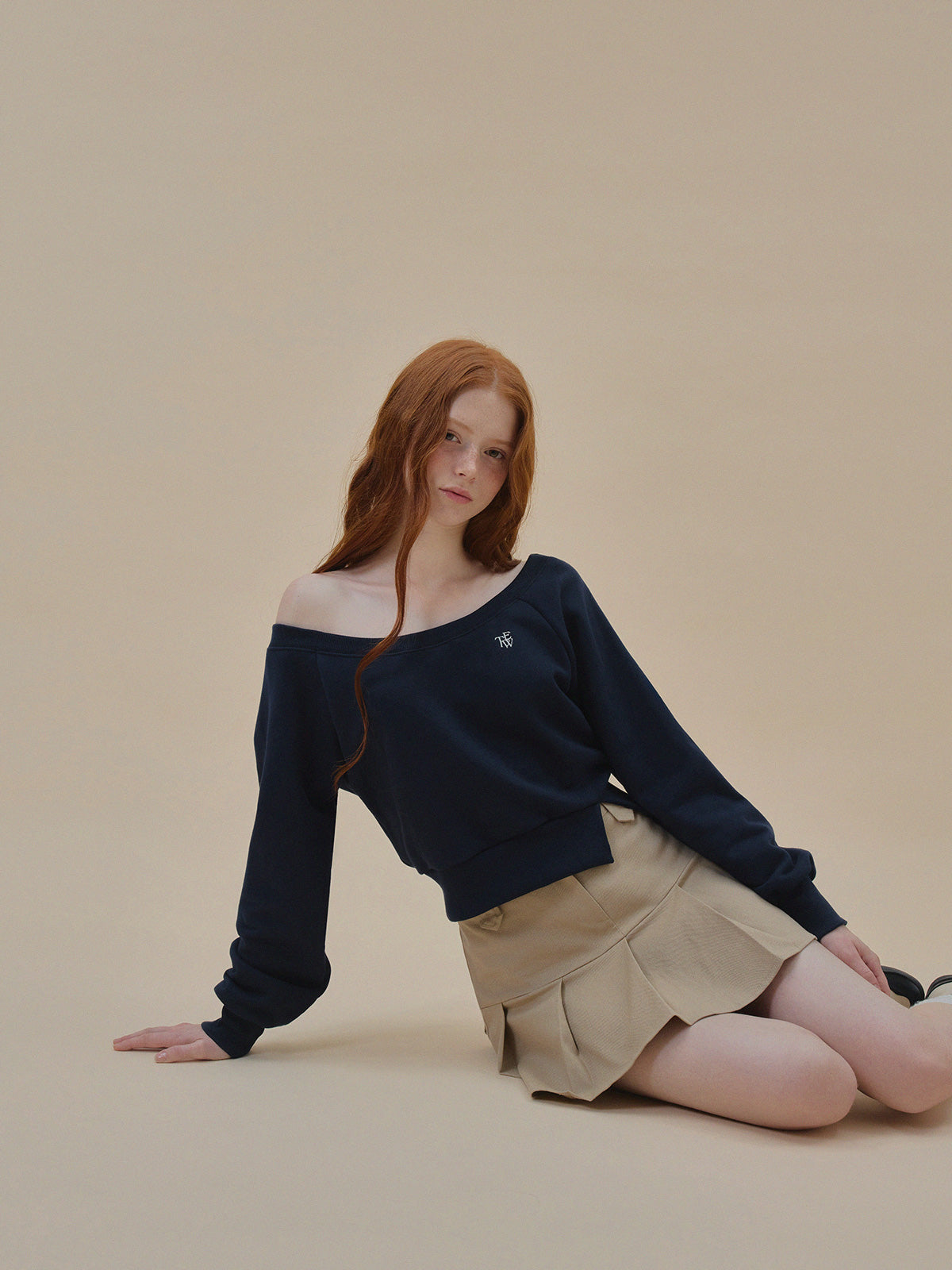 Embroidered One-Shoulder Long Sleeve Sweatshirt  Chikkuz  n/a.
