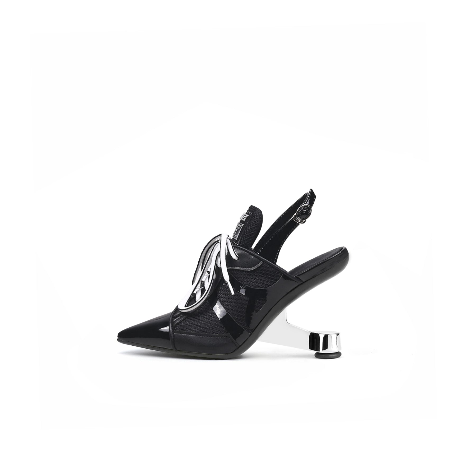 Futuristic Leather Mesh Lace Up Sandals-0