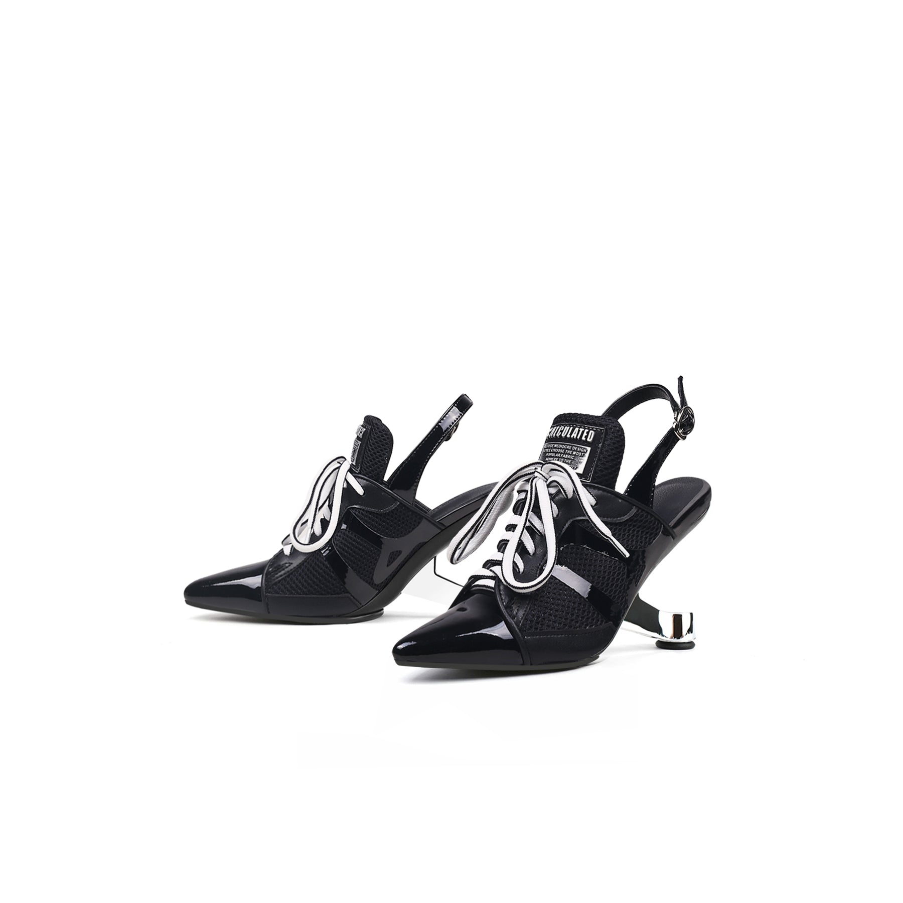Futuristic Leather Mesh Lace Up Sandals-4