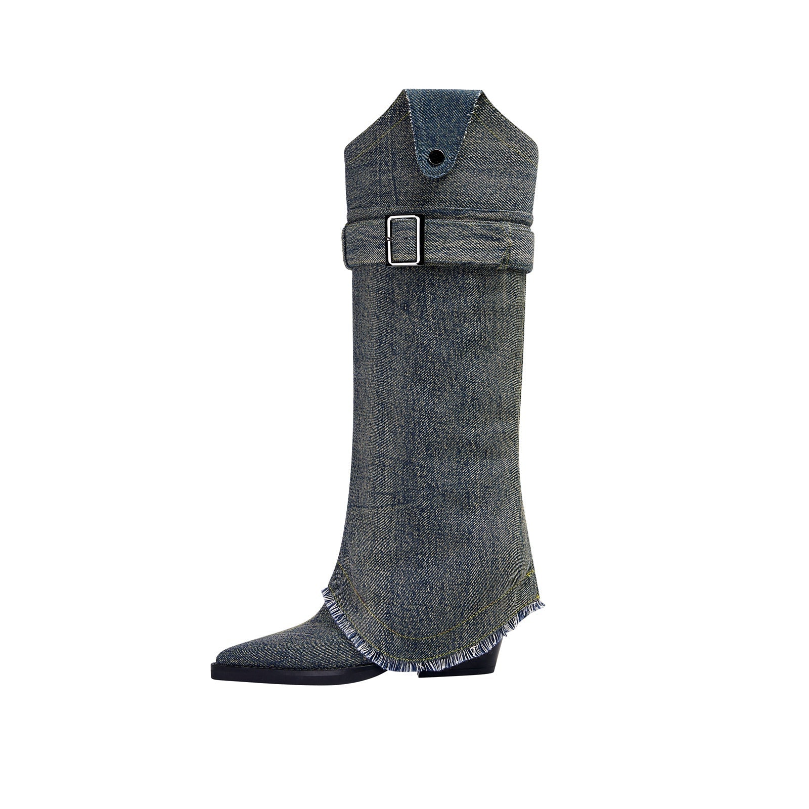 Washed Out Denim High Boots with Detachable Sleeves-0