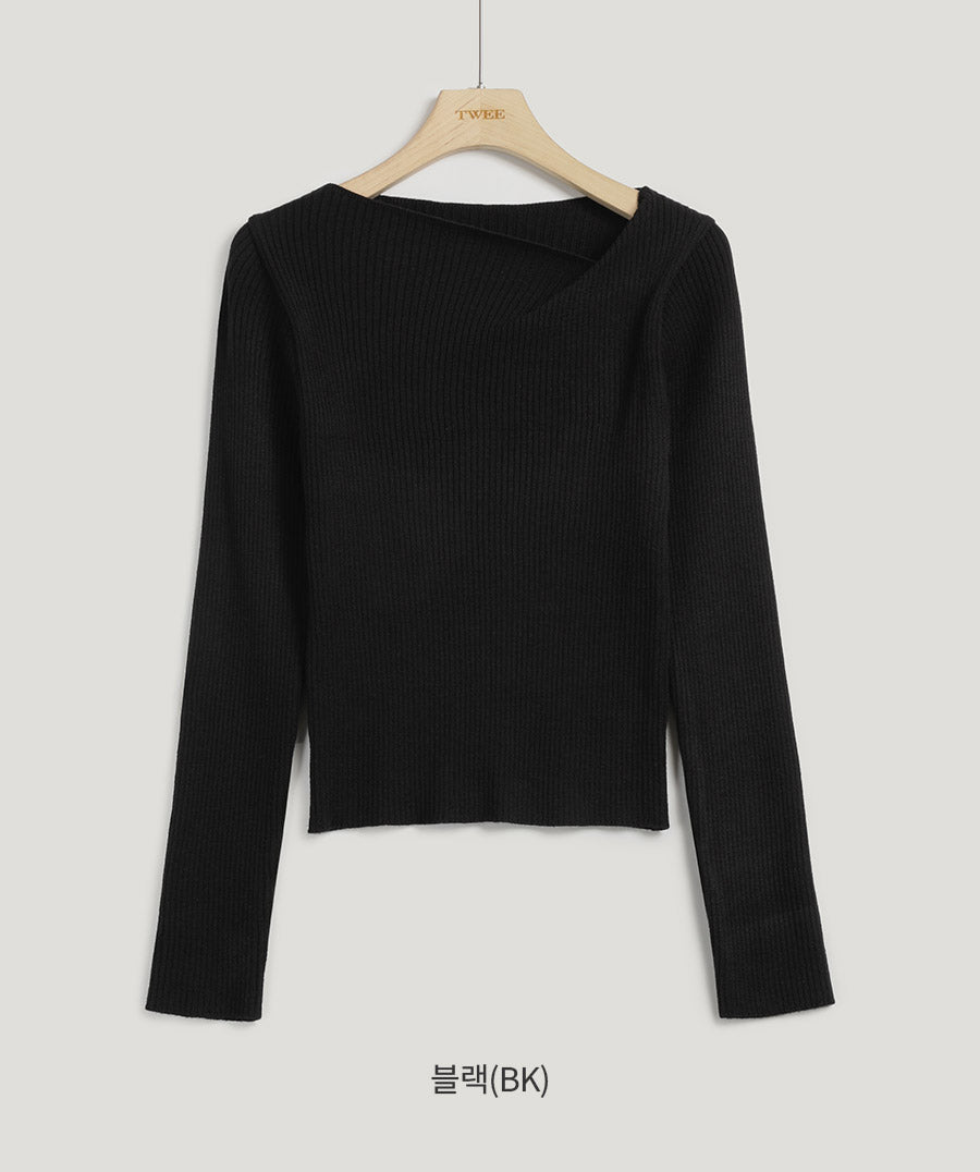 Asymmetric Neck Ribbed Knit  Chikkuz  n/a.