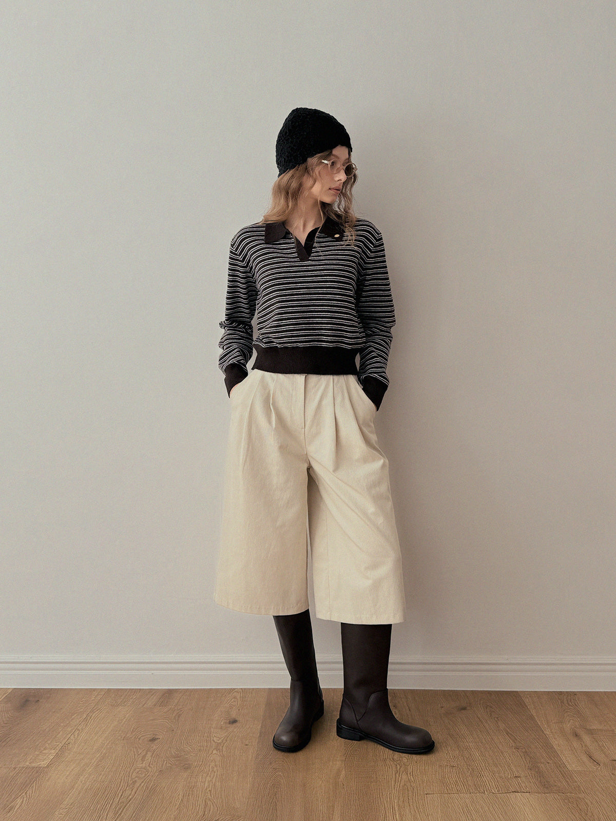 Corduroy Pintuck Bermuda Pants  Chikkuz  n/a.