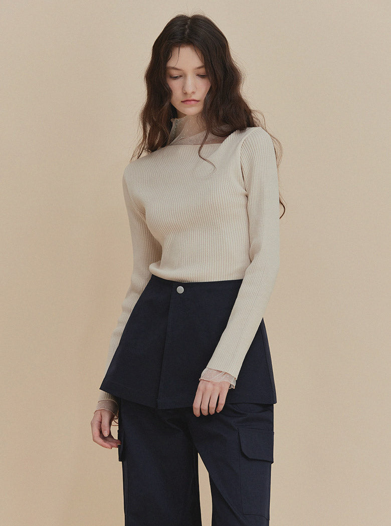 Asymmetric Neck Ribbed Knit  Chikkuz  n/a.