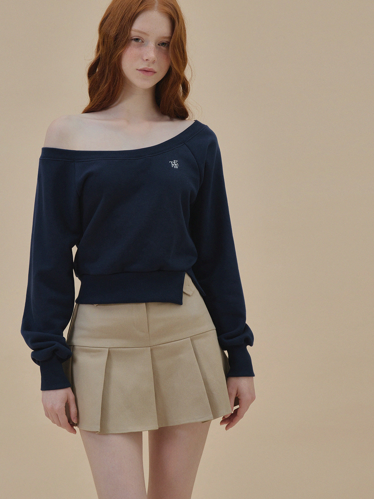 Embroidered One-Shoulder Long Sleeve Sweatshirt  Chikkuz  n/a.