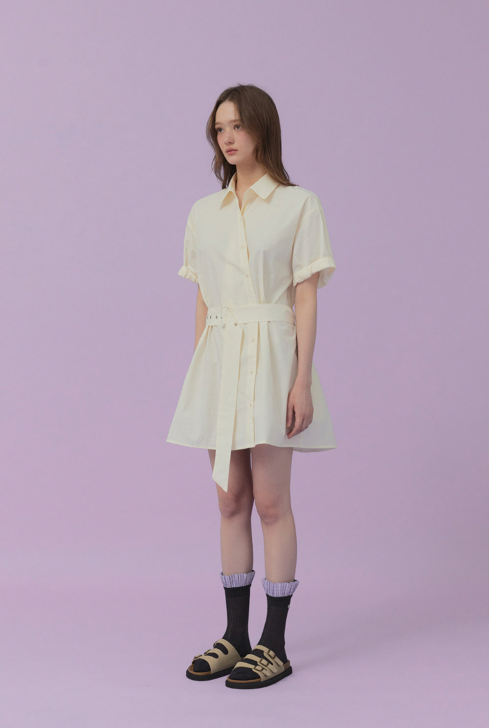Lovin Roll-Up Shirt Dress (Belt Set)  Chikkuz  n/a.