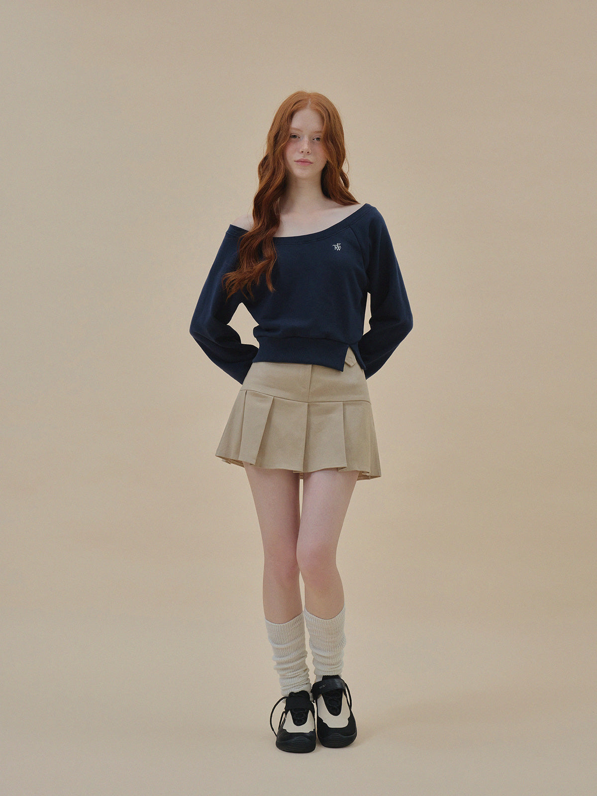 Embroidered One-Shoulder Long Sleeve Sweatshirt  Chikkuz  n/a.