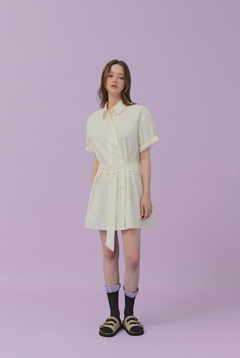 Lovin Roll-Up Shirt Dress (Belt Set)  Chikkuz  n/a.
