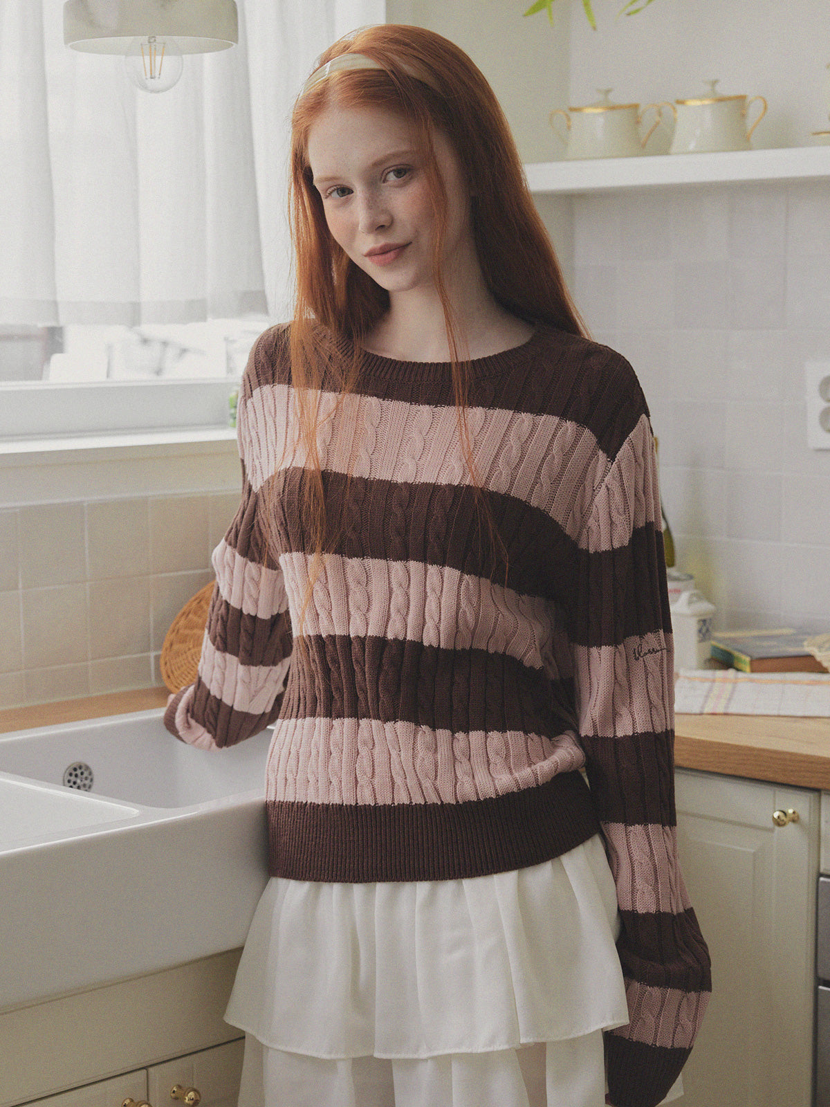 Fade Color-Block Stripe Long Sleeve Knit  Chikkuz  n/a.