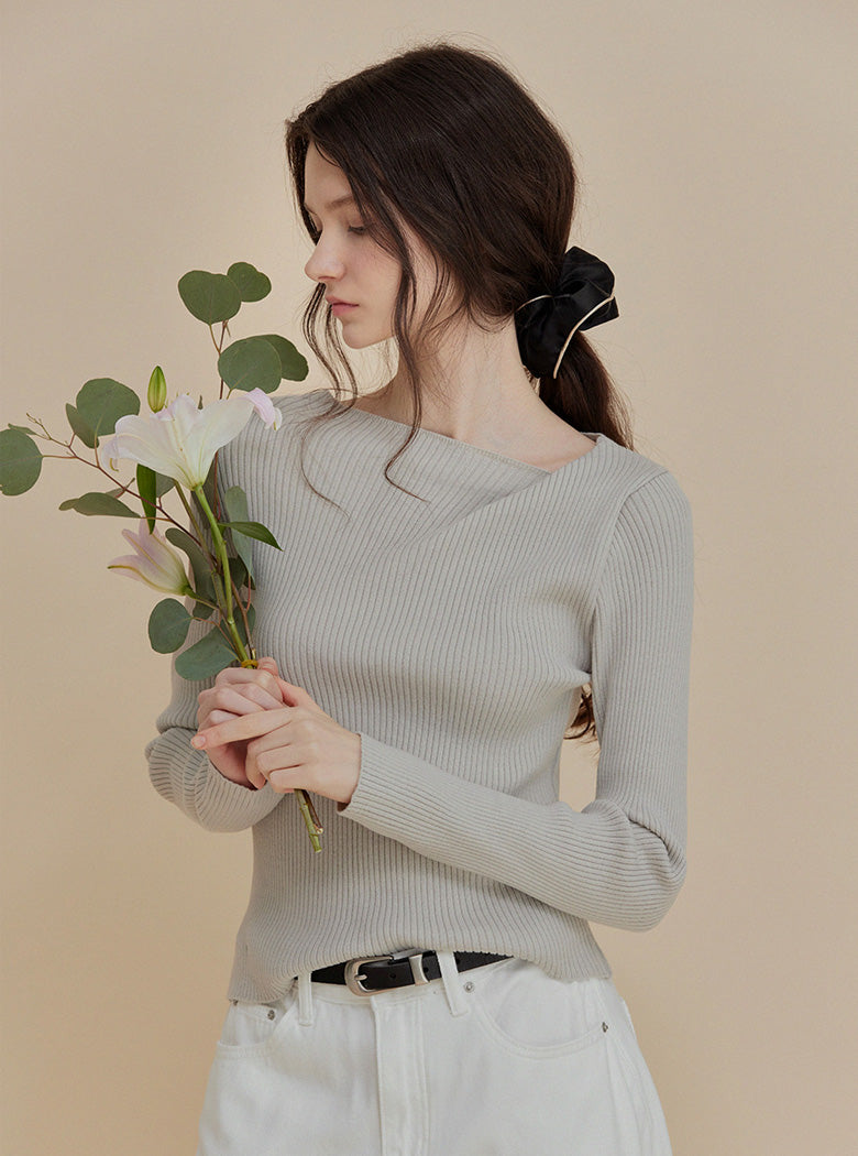 Asymmetric Neck Ribbed Knit  Chikkuz  n/a.
