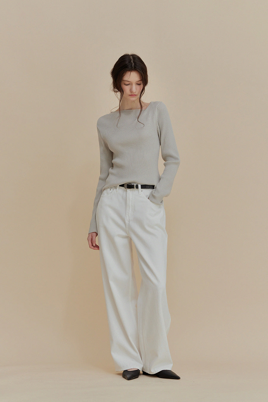 Asymmetric Neck Ribbed Knit  Chikkuz  n/a.