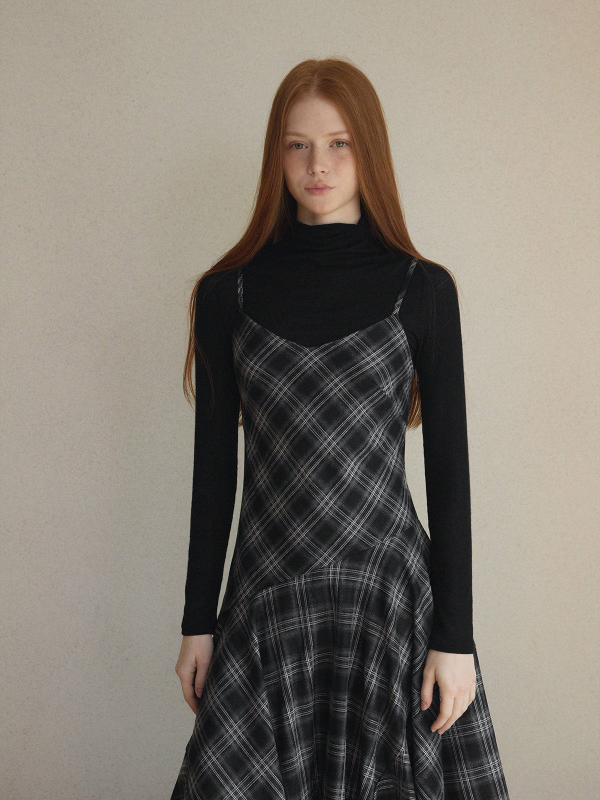Drea Check Asymmetrical Sleeveless Long Dress  Chikkuz  n/a.