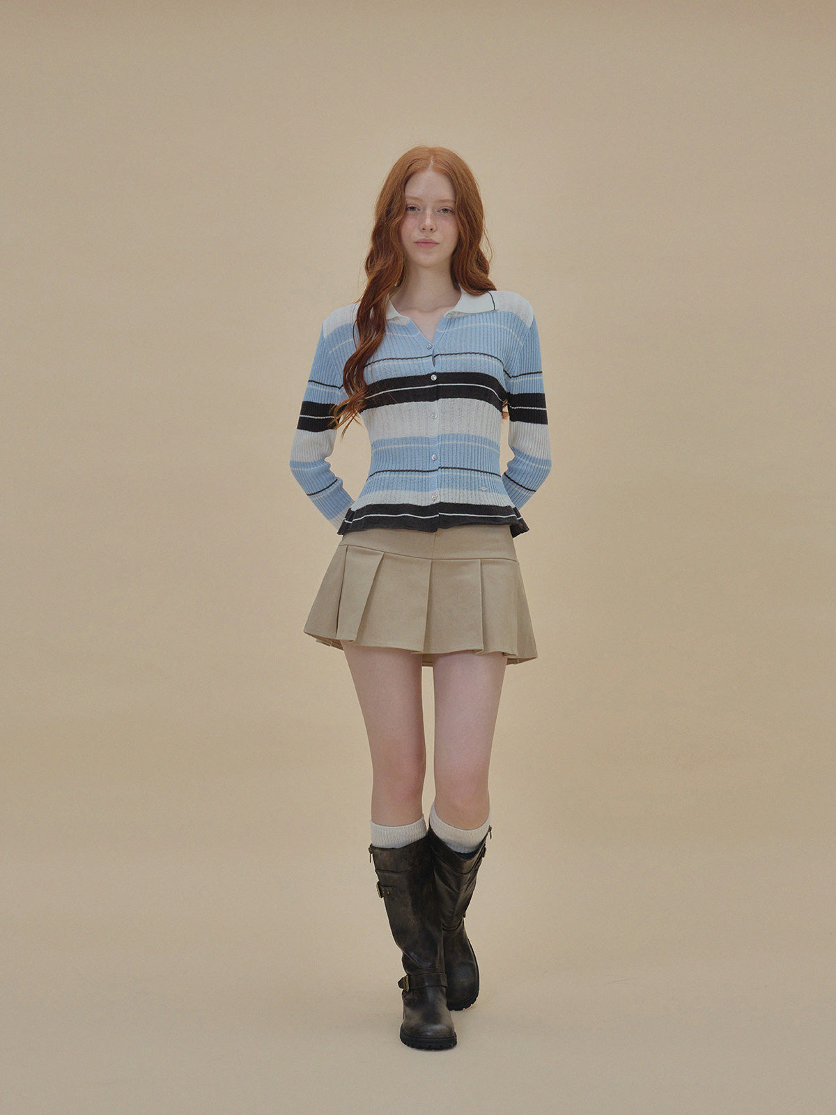 Polt Contrast Collar Stripe Knit  Chikkuz  n/a.