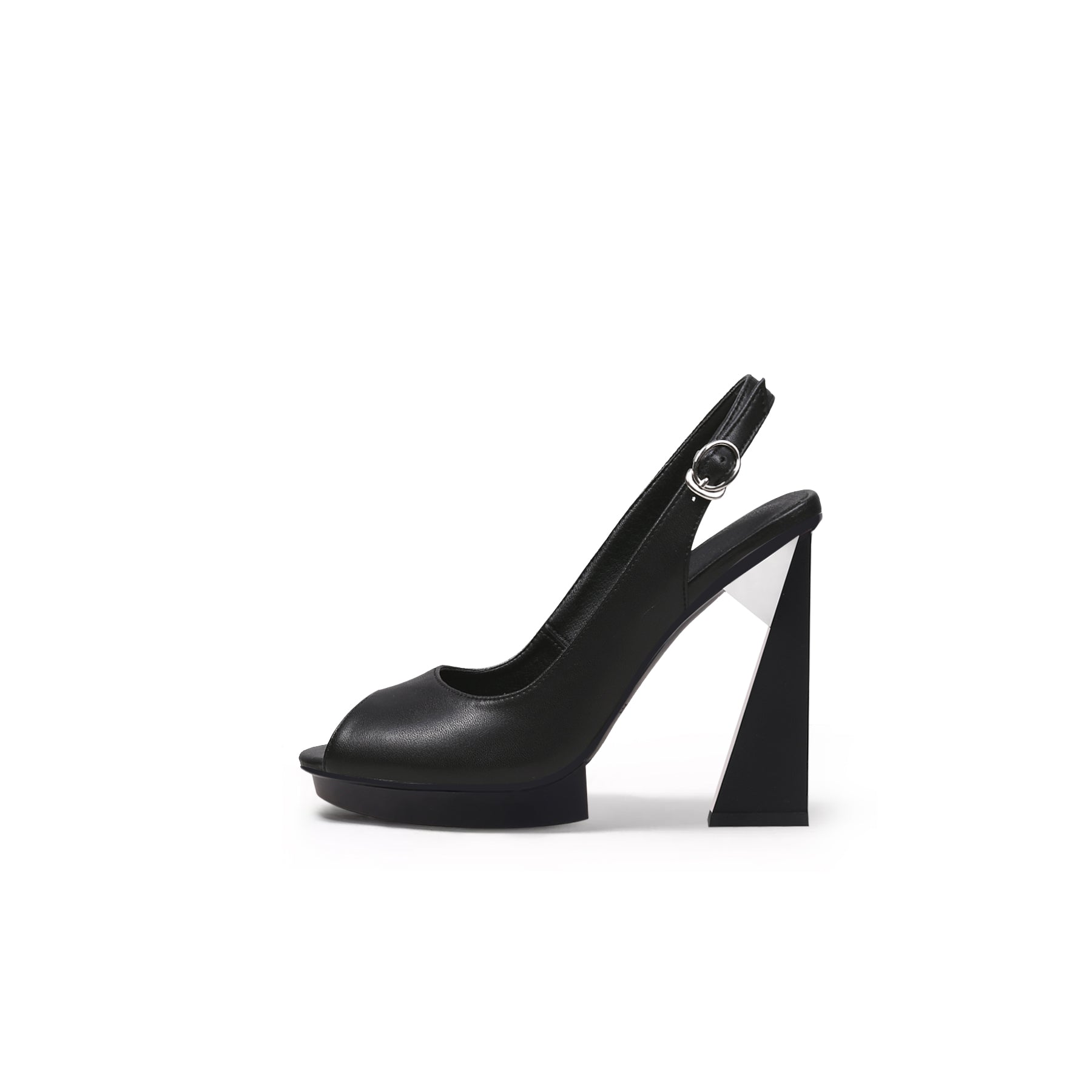 Open-Toe Slingback Geometric Skyscraper Heels-5